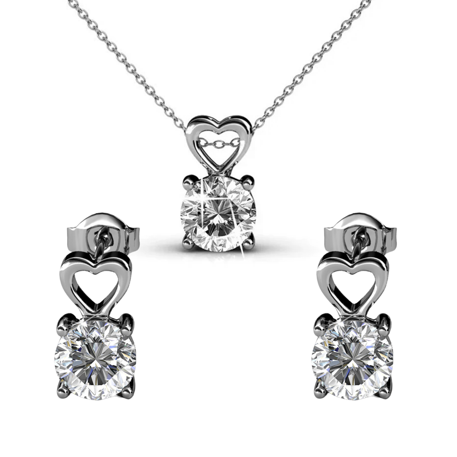 Marian 18k White Gold Necklace and Stud Earrings Jewelry Set with Swarovski Crystal