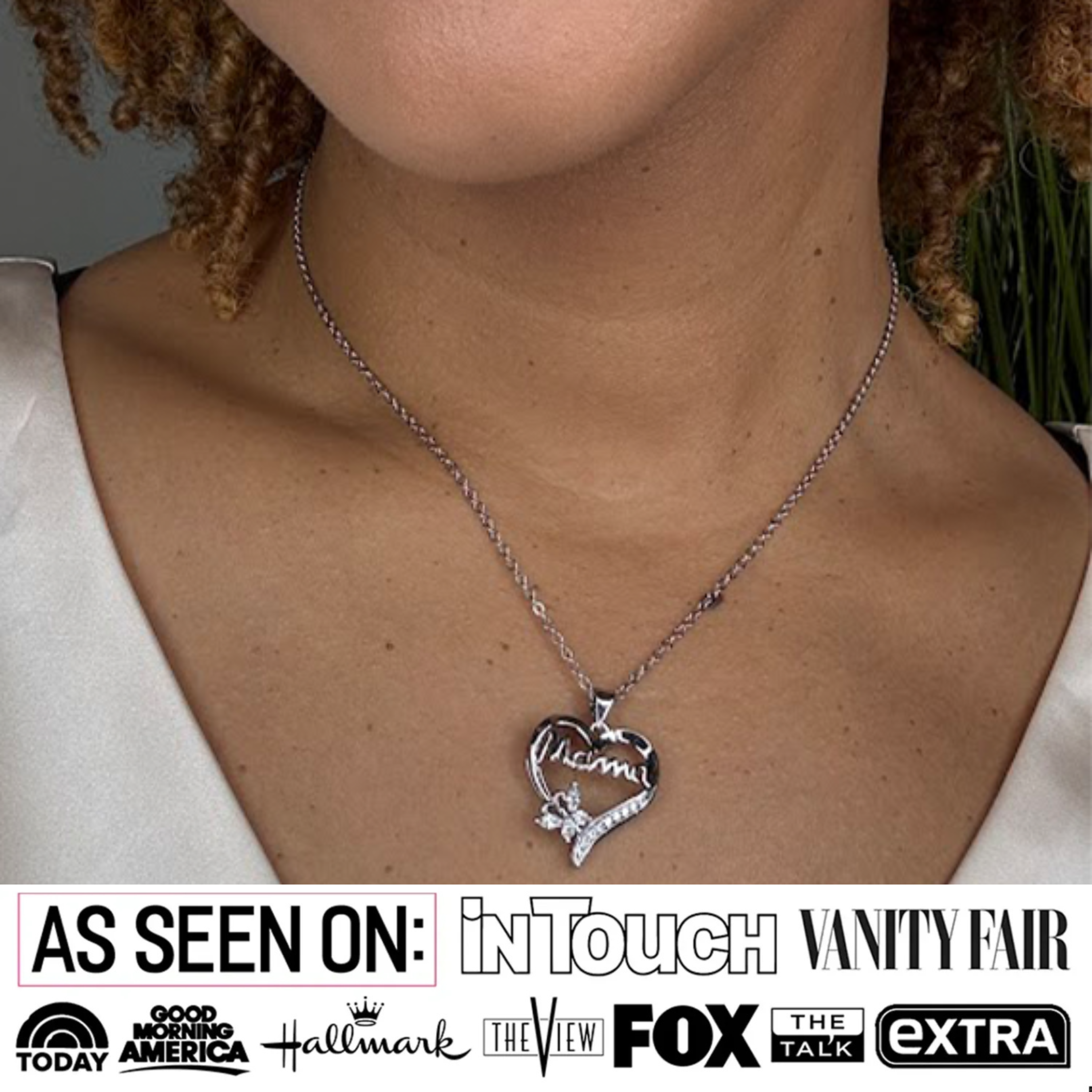 Mavis 18k White Gold Plated Mama Heart Pendant Necklace with Simulated Diamond Crystals