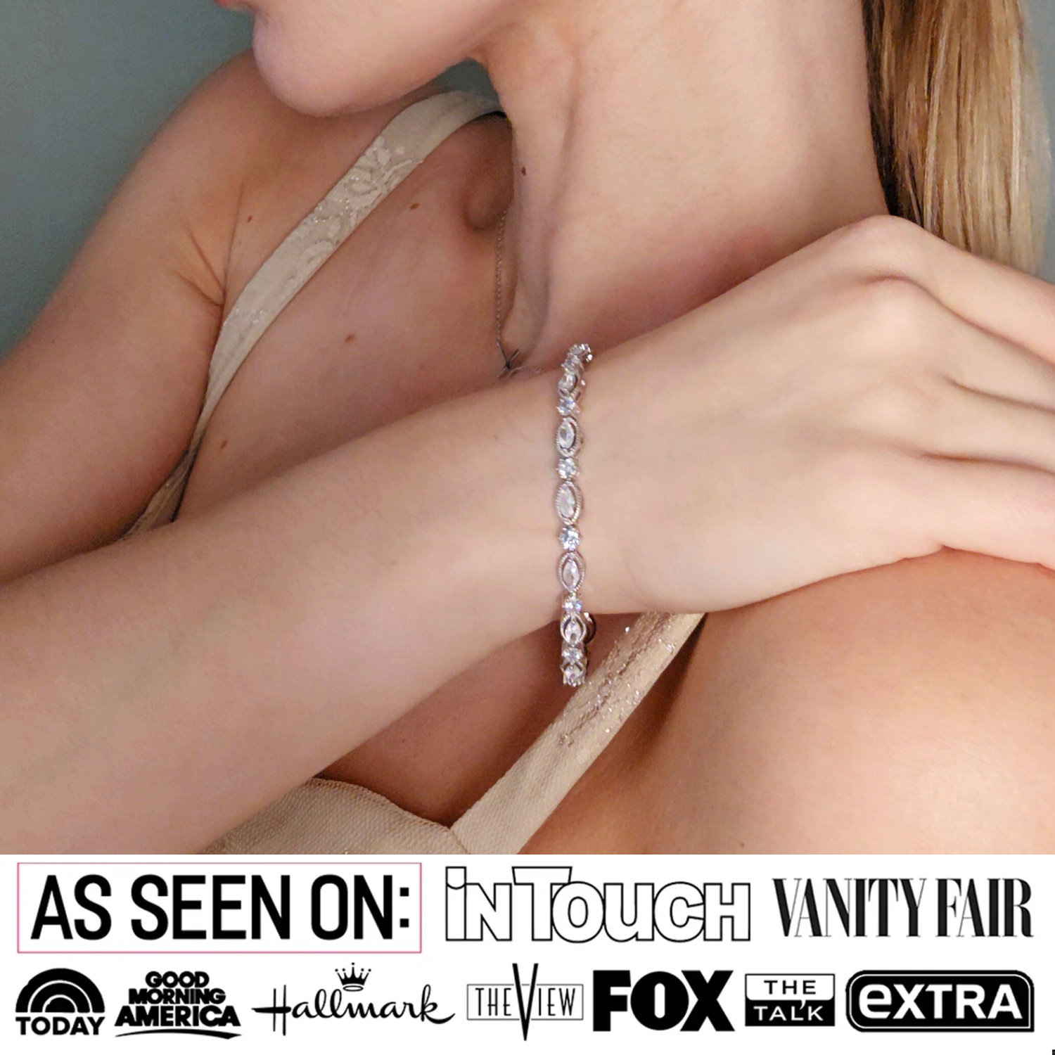 Moira 18k White Gold Plated Tennis Bracelet with Simulated Diamond Crystals