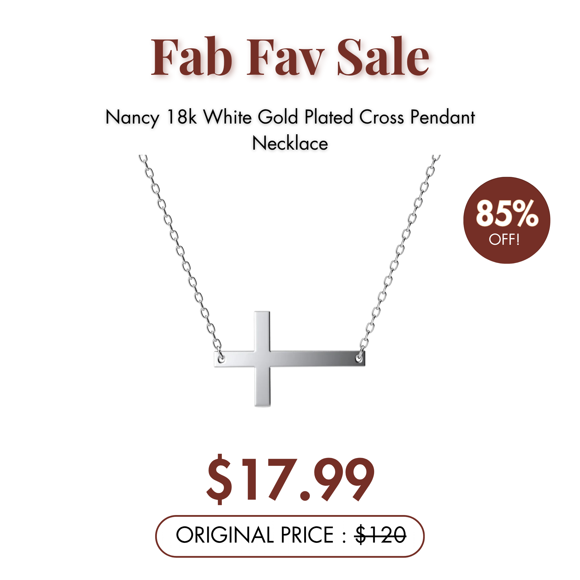 Nancy 18k White Gold Plated Cross Pendant Necklace — Fab Fav Sale