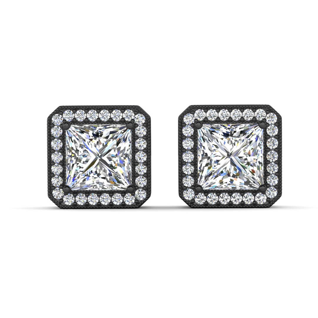 Londyn 18k White Gold Plated Princess Cut Halo Stud Earrings with Simulated Diamond Crystals — Fab Fav Sale