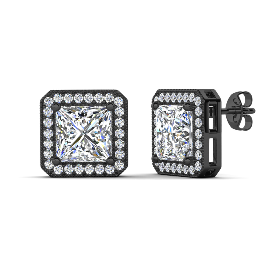 Londyn 18k White Gold Plated Princess Cut Halo Stud Earrings with Simulated Diamond Crystals — Fab Fav Sale