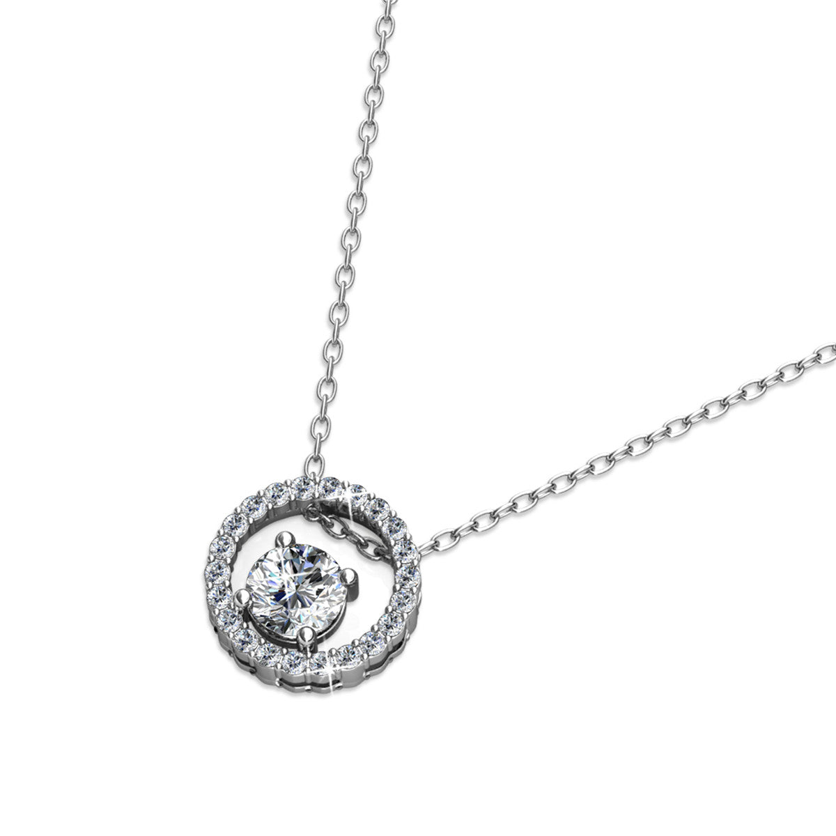 Reign 18k White Gold Plated Halo Crystal Necklace