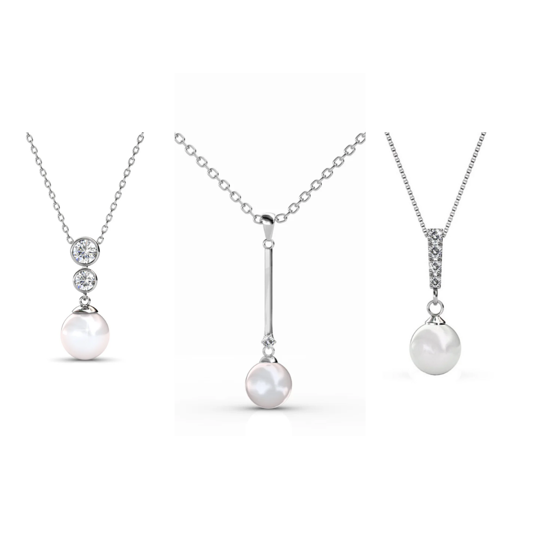 Gabrielle, Tatum, Genevieve 18k White Gold Plated Pearl Necklace for Women (3 Pair Set)