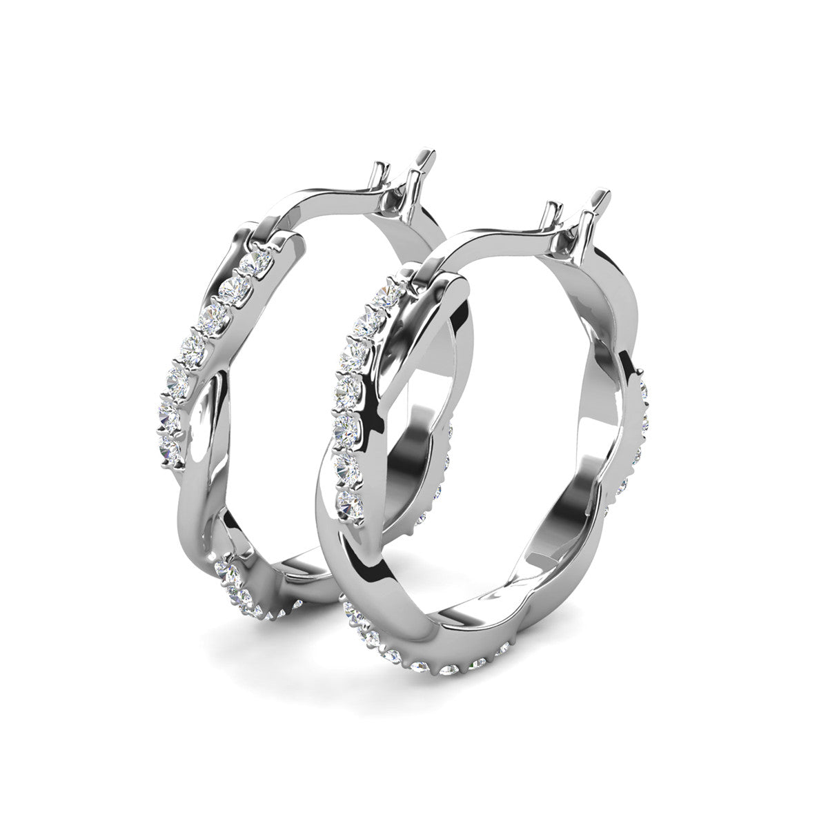 Lauren 18k White Gold Plated 22mm Twisted Hoop Earrings with Swarovski Crystals