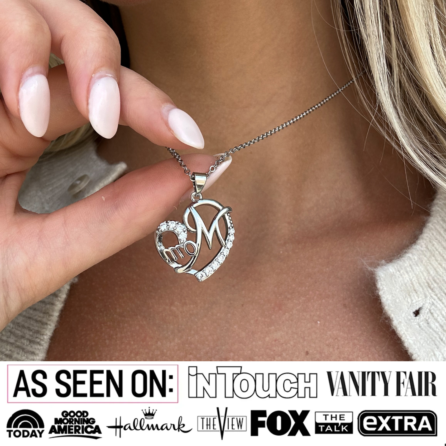 Persephone 18k White Gold Plated Mom Heart Pendant Necklace with Simulated Diamond Crystals