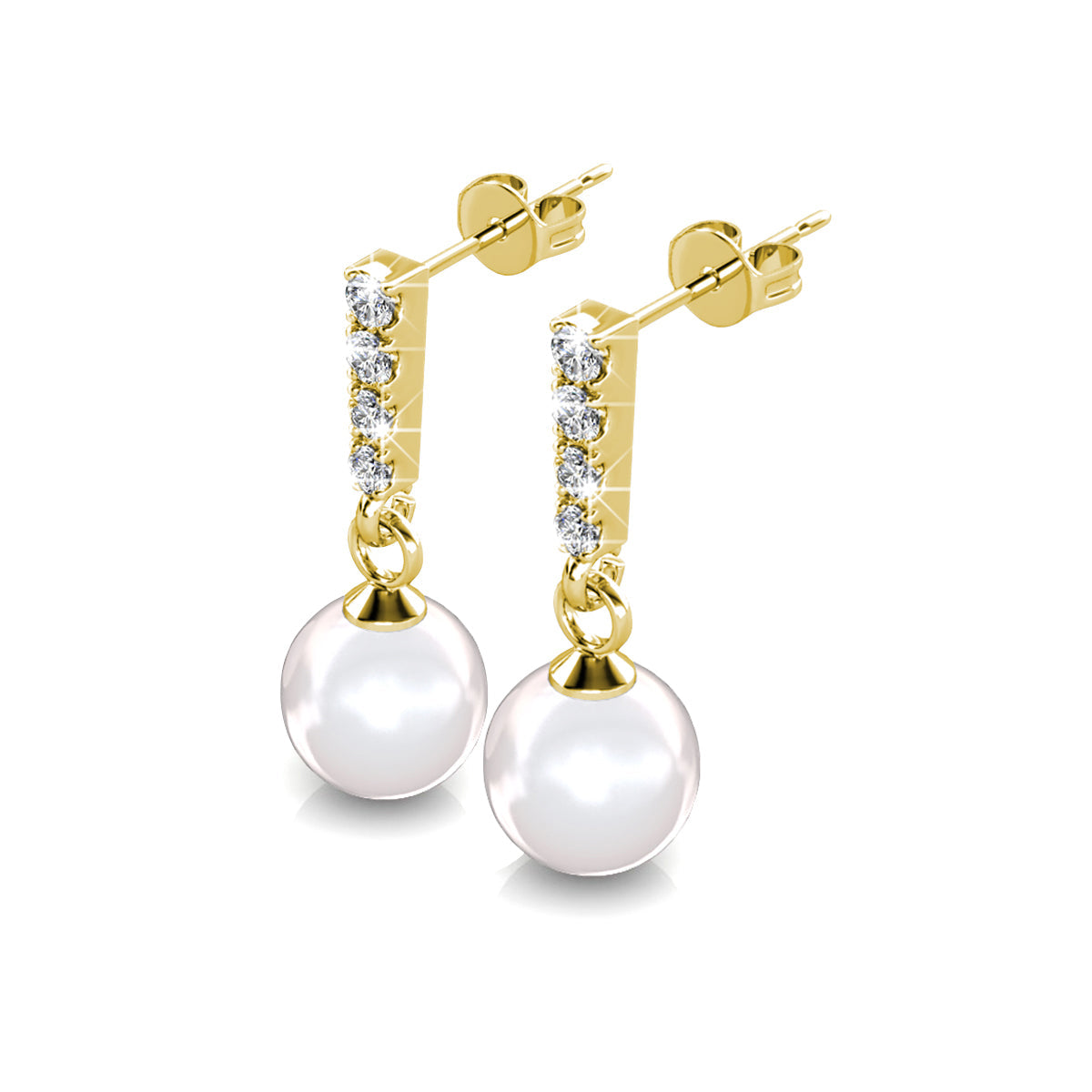 Gabrielle 18k 白金镀施华洛世奇水晶珍珠吊式耳环和项链首饰套装