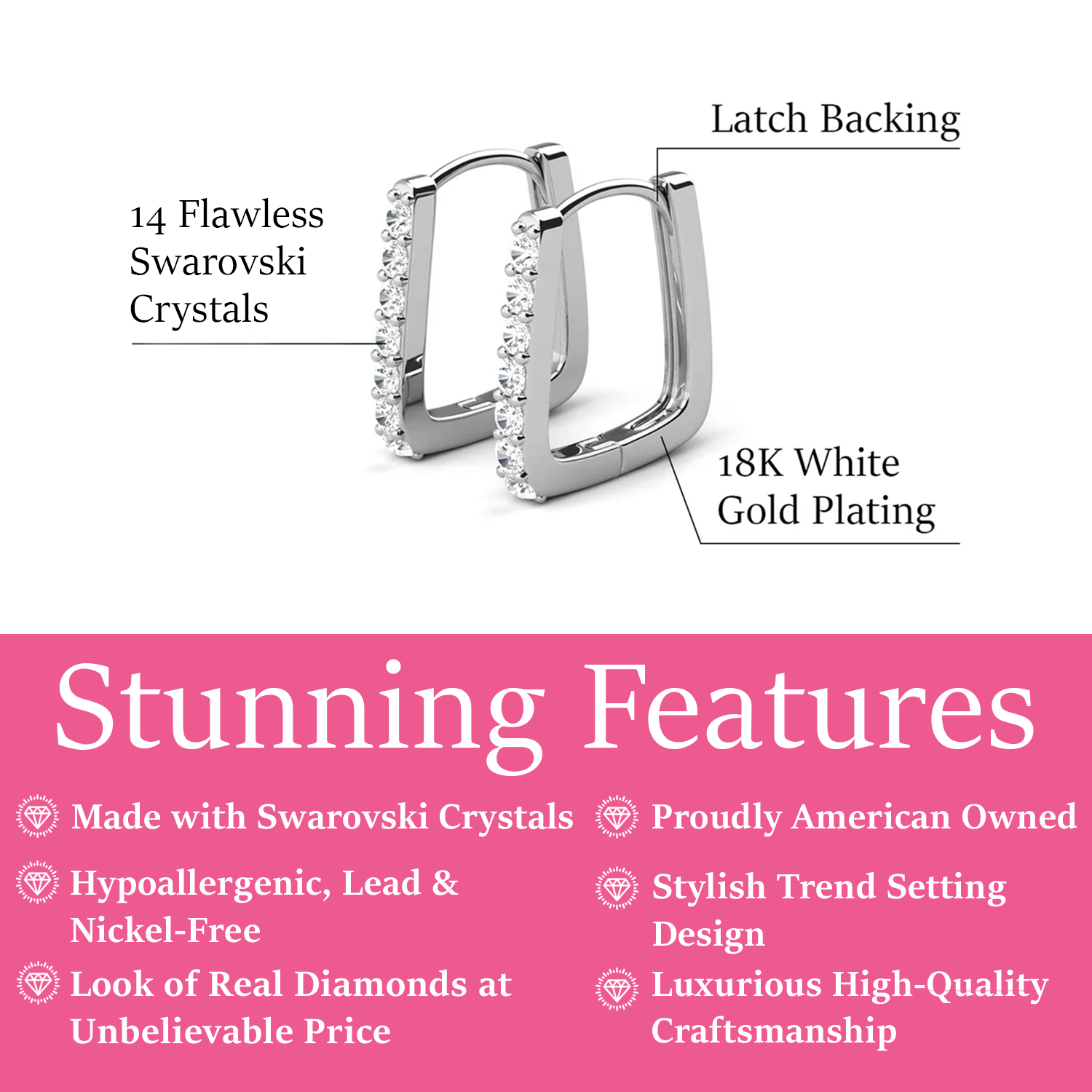 Phoebe 18k White Gold Plated 14mm Hoop Earrings with Swarovski Crystals