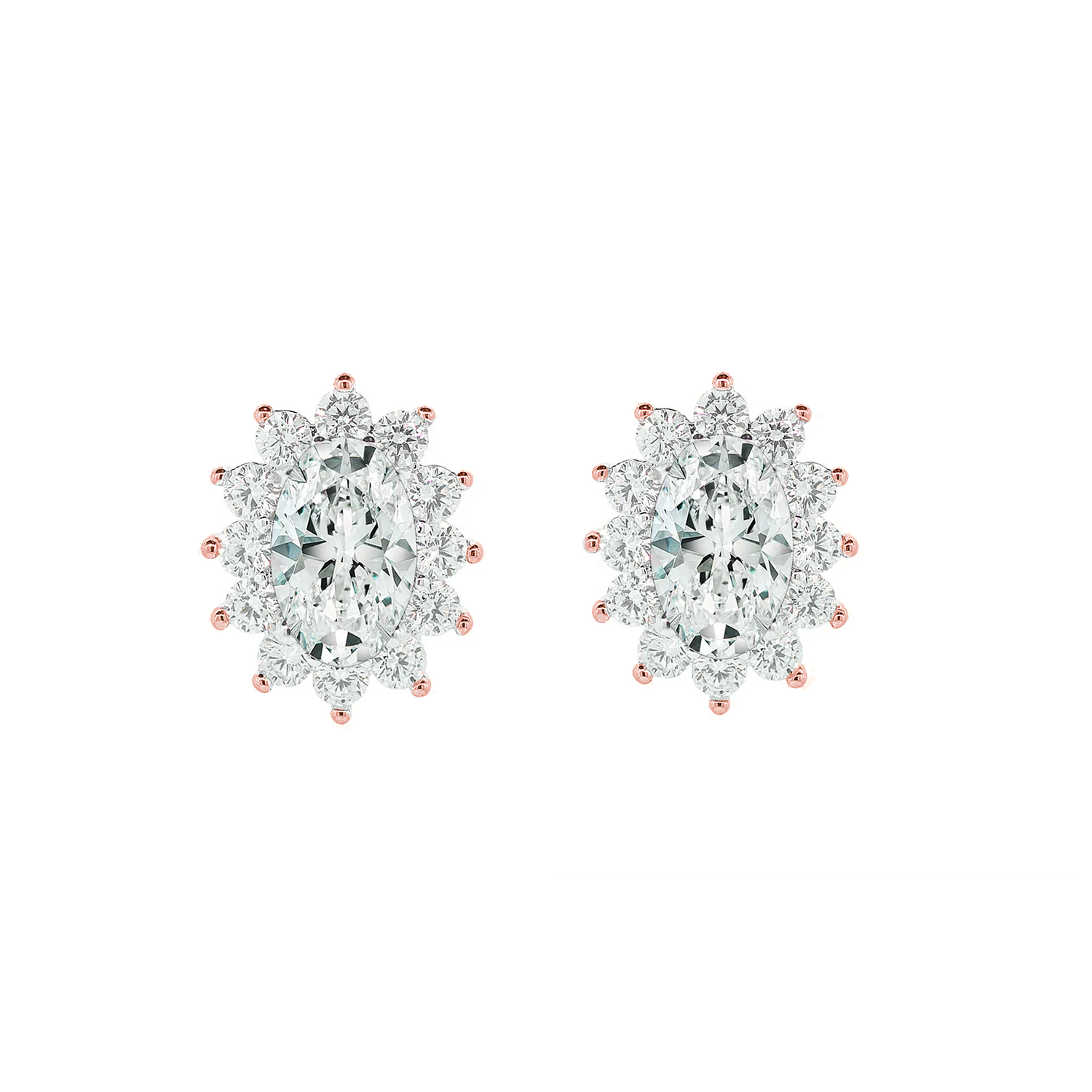 Sage 18k White Gold Plated Stud Earrings with Oval Cut Simulated Diamond Crystals