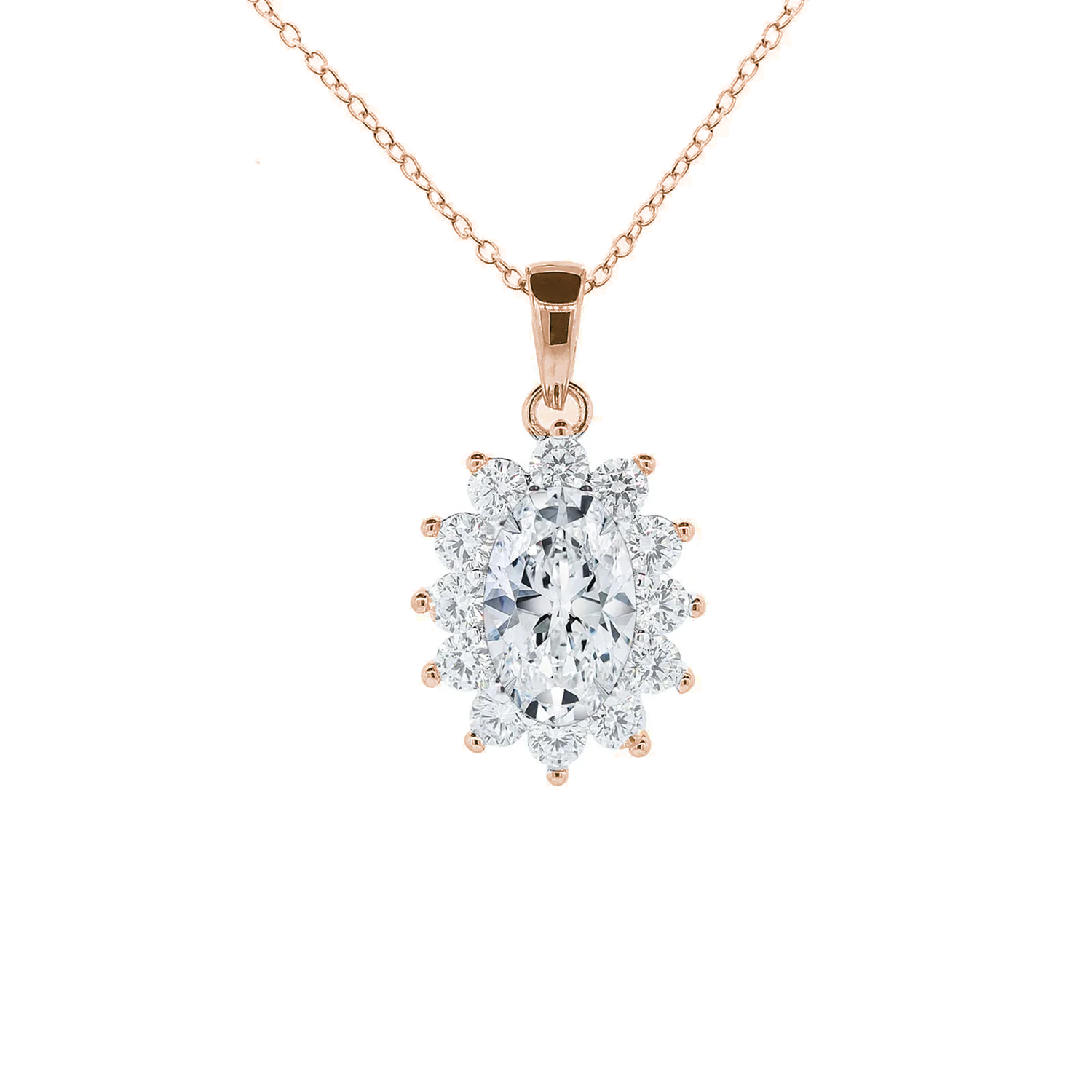 Sage 18k White Gold Plated Pendant Necklace with Oval Cut Simulated Diamond Crystals