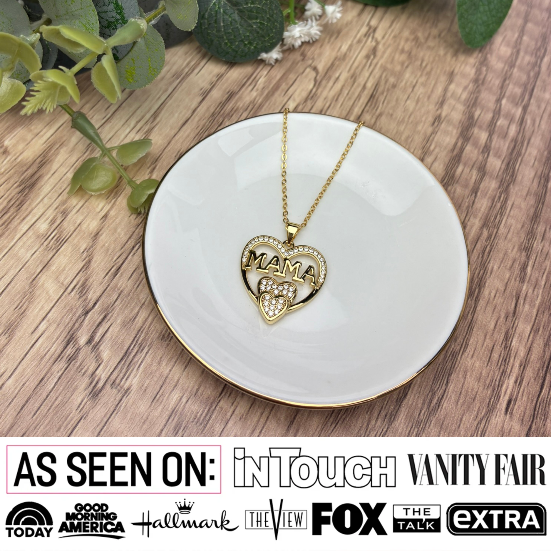 Selena 18k White Gold Plated Mama Heart Pendant Necklace with Simulated Diamond Crystals