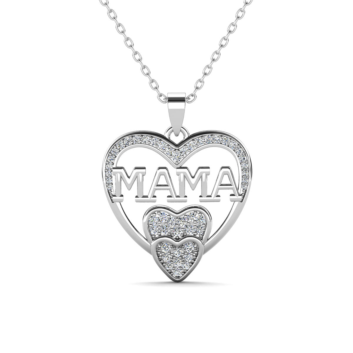 Selena 18k White Gold Plated Mama Heart Pendant Necklace with Simulated Diamond Crystals