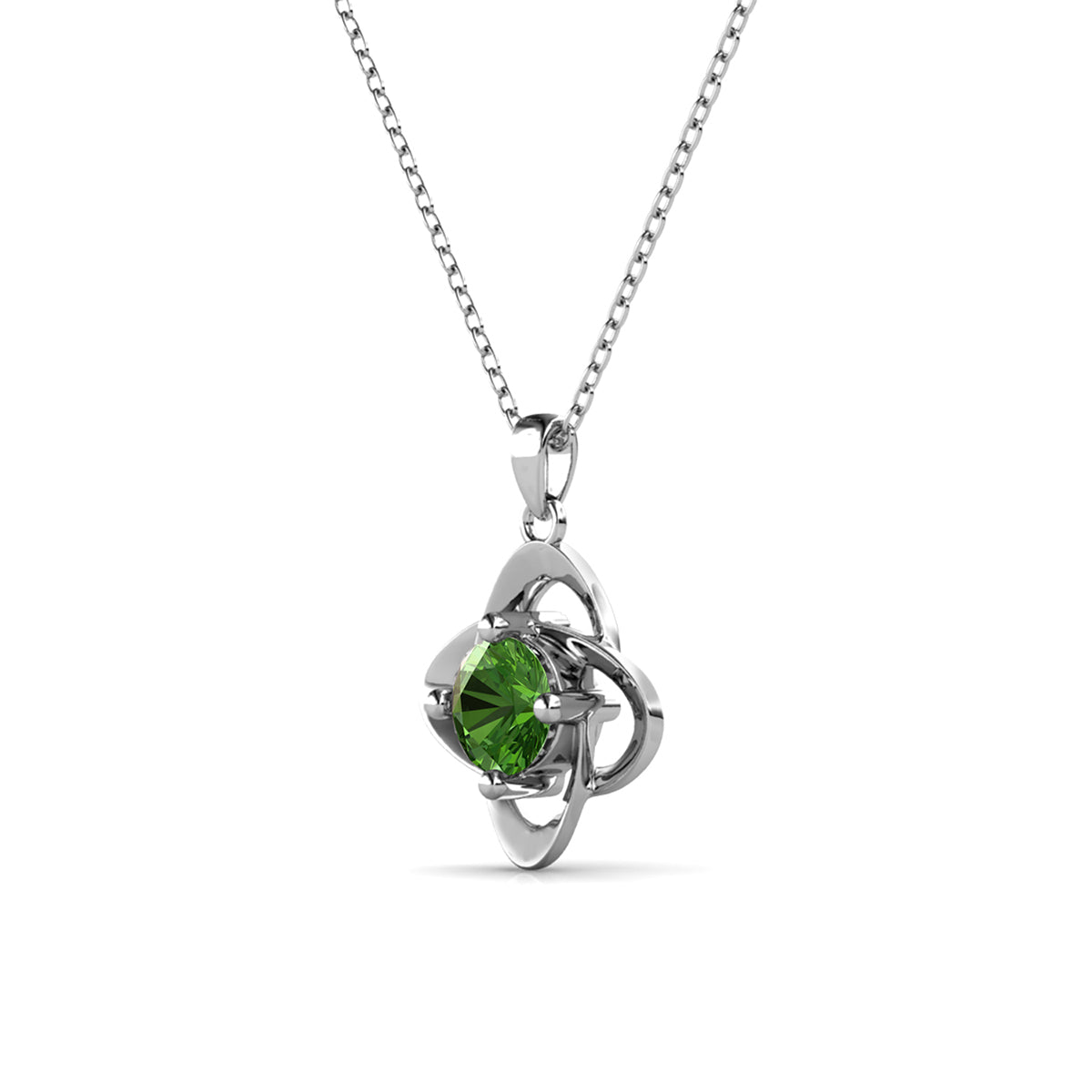 Infinity August Birthstone Peridot Necklace with Swarovski Crystal in 18K White Gold-Plated Silver