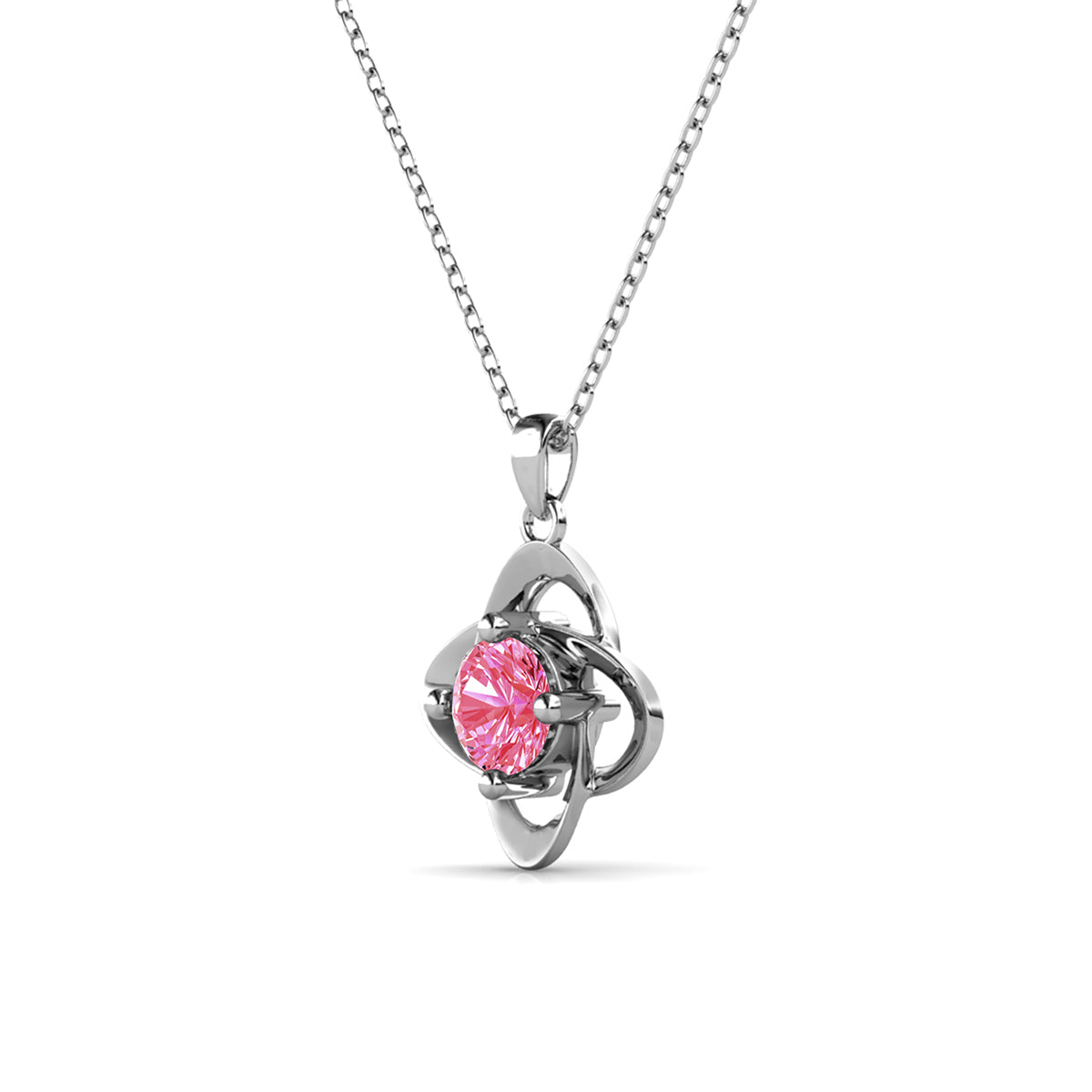 Infinity October Birthstone Necklace with Pink Tourmaline Swarovski Crystal in 18k White Gold Plated Silver