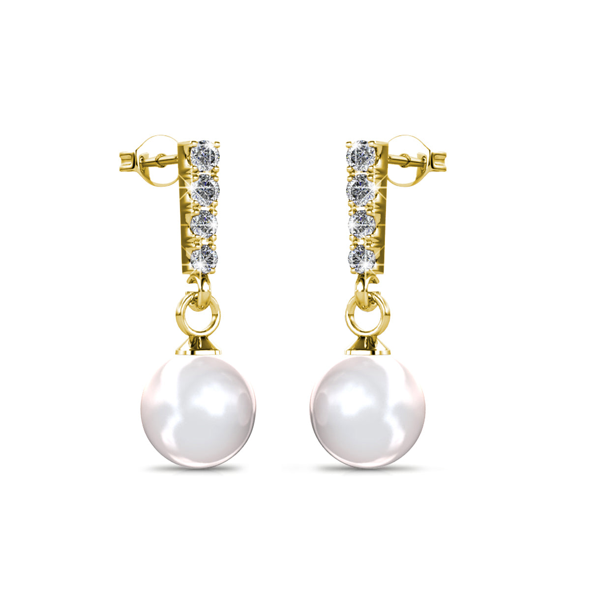 Gabrielle 18k White Gold Plated Pearl Drop Earrings with Swarovski Crystals