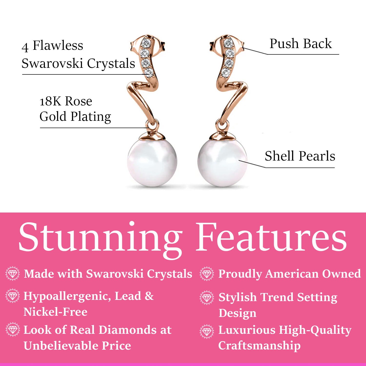 Ophelia 18k White Gold Plated Drop Pearl Earrings with Swarovski Crystals — Fab Fav Sale