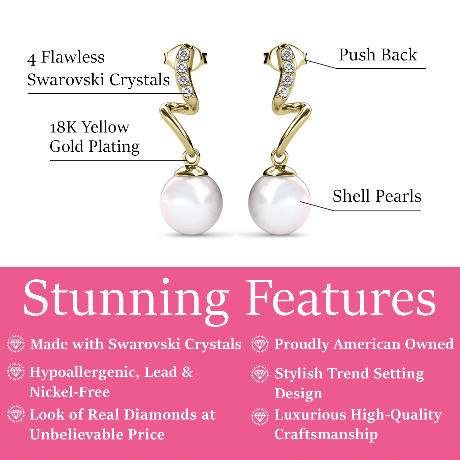 Ophelia 18k White Gold Plated Drop Pearl Earrings with Swarovski Crystals — Fab Fav Sale