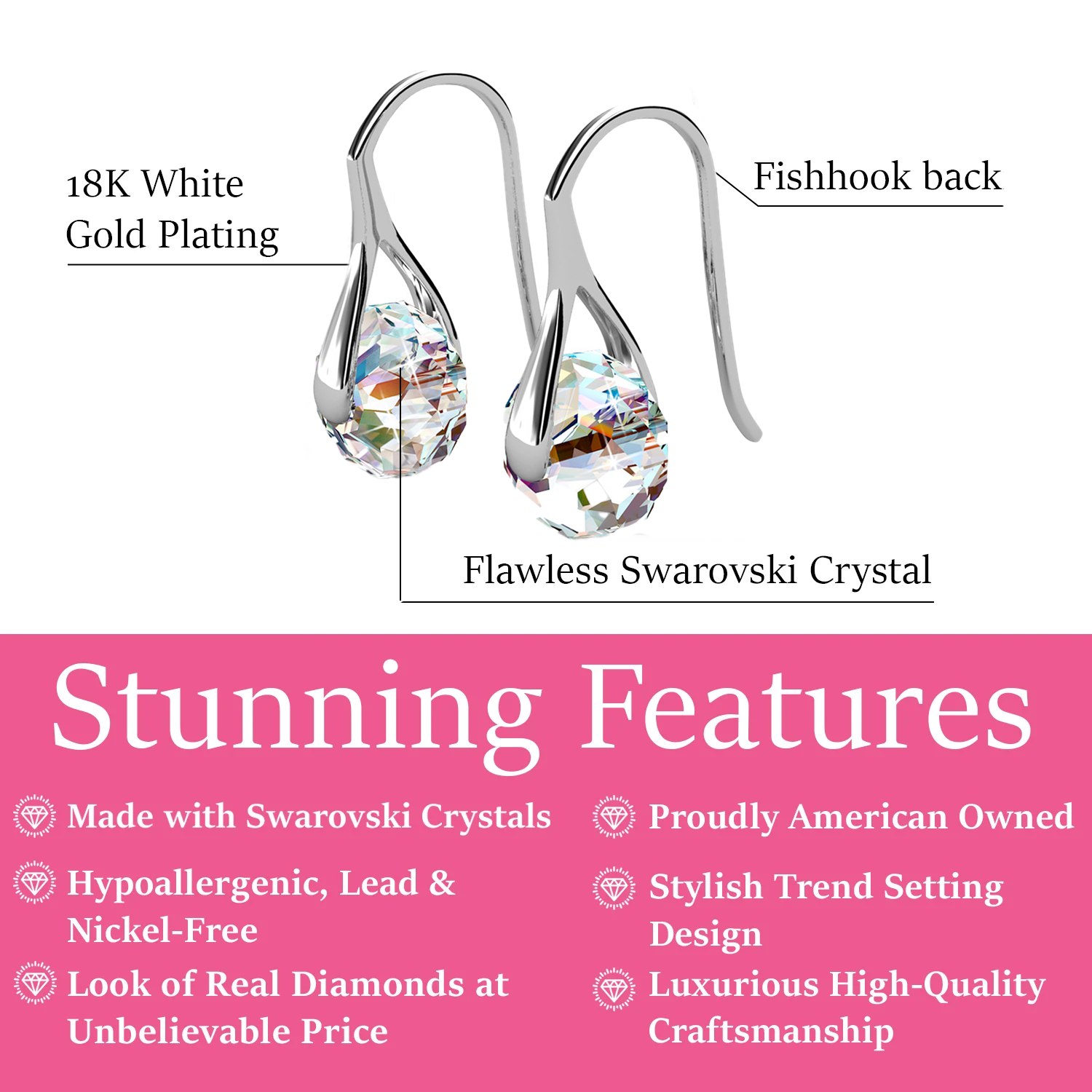 Destiny 18k White Gold Plated Drop Earrings with Swarovski Crystals