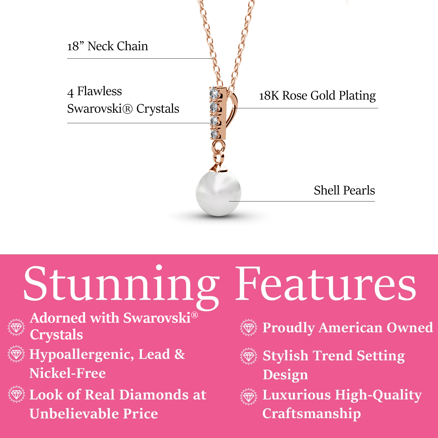 Gabrielle 18k White Gold Pearl Drop Pendant Necklace with Swarovski Crystals