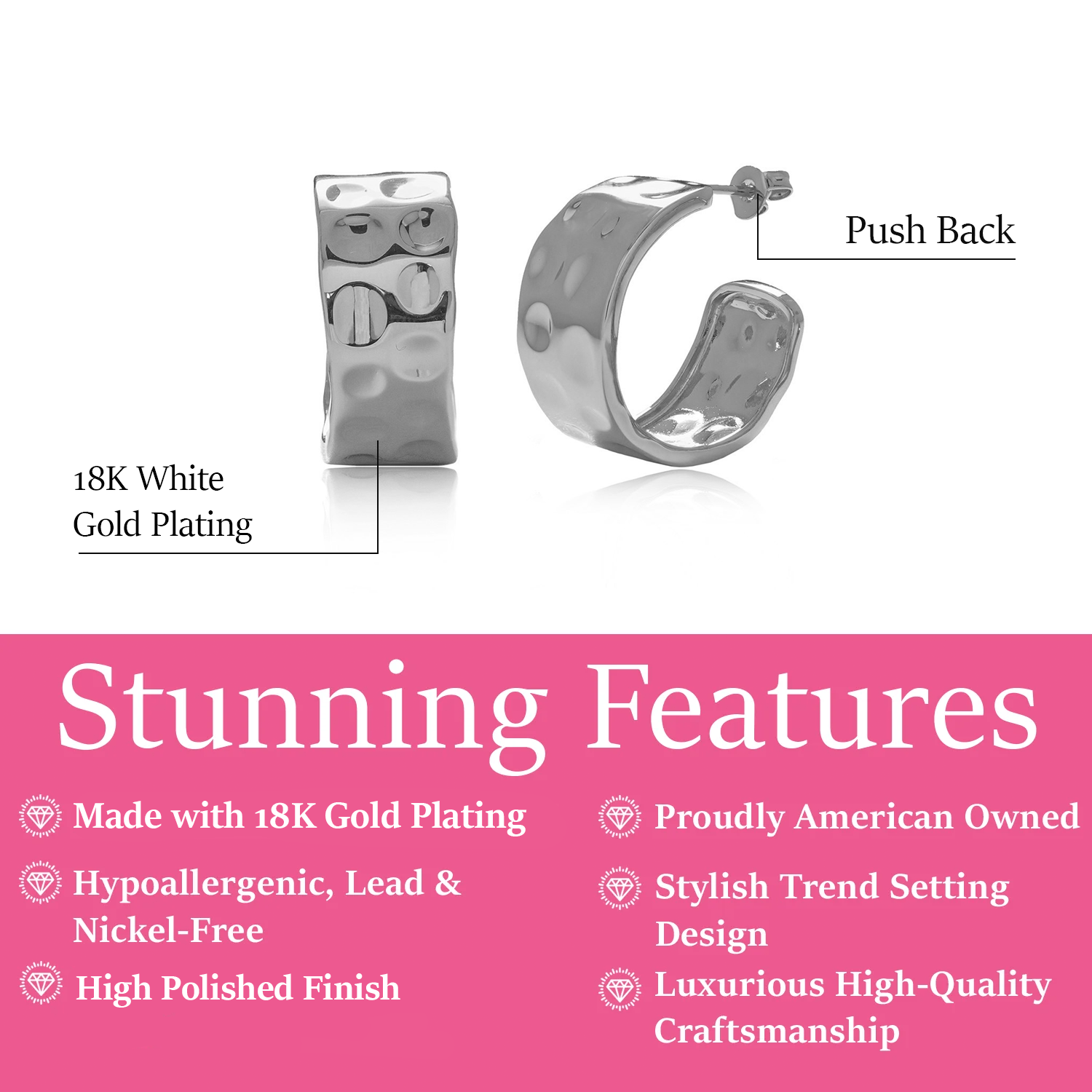 Letty 18k White Gold Plated 21mm Half Hoop Earrings