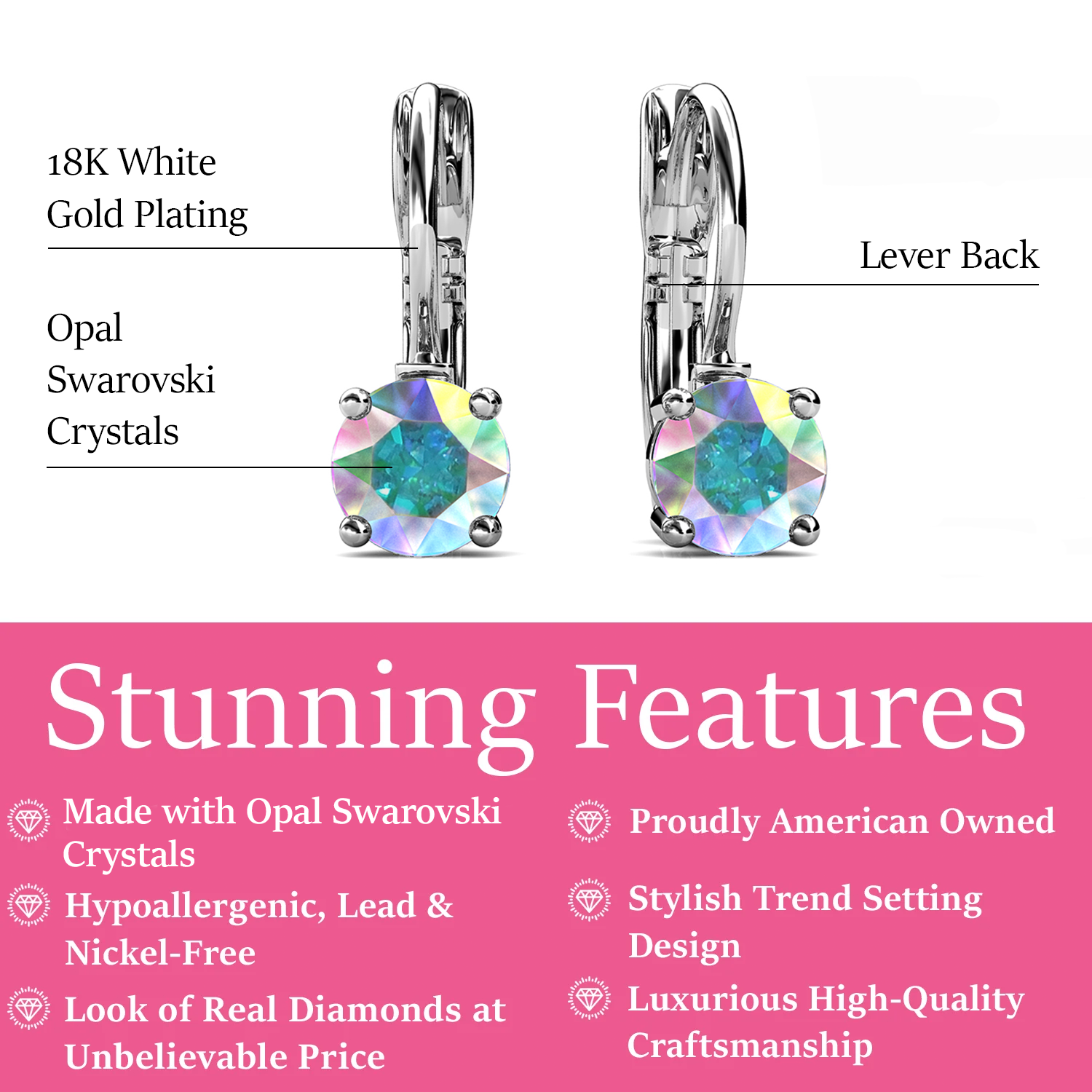 Lyric 18k White Gold Plated Drop Earrings with Swarovski Crystals — Fab Fav Sale