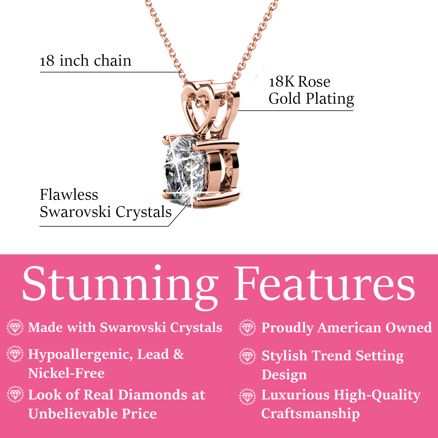 Marian 18k White Gold Plated Heart Pendant Necklace with Swarovski Crystal