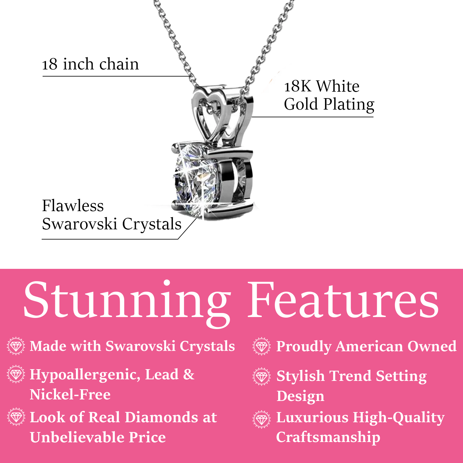 Marian 18k White Gold Plated Heart Pendant Necklace with Swarovski Crystal