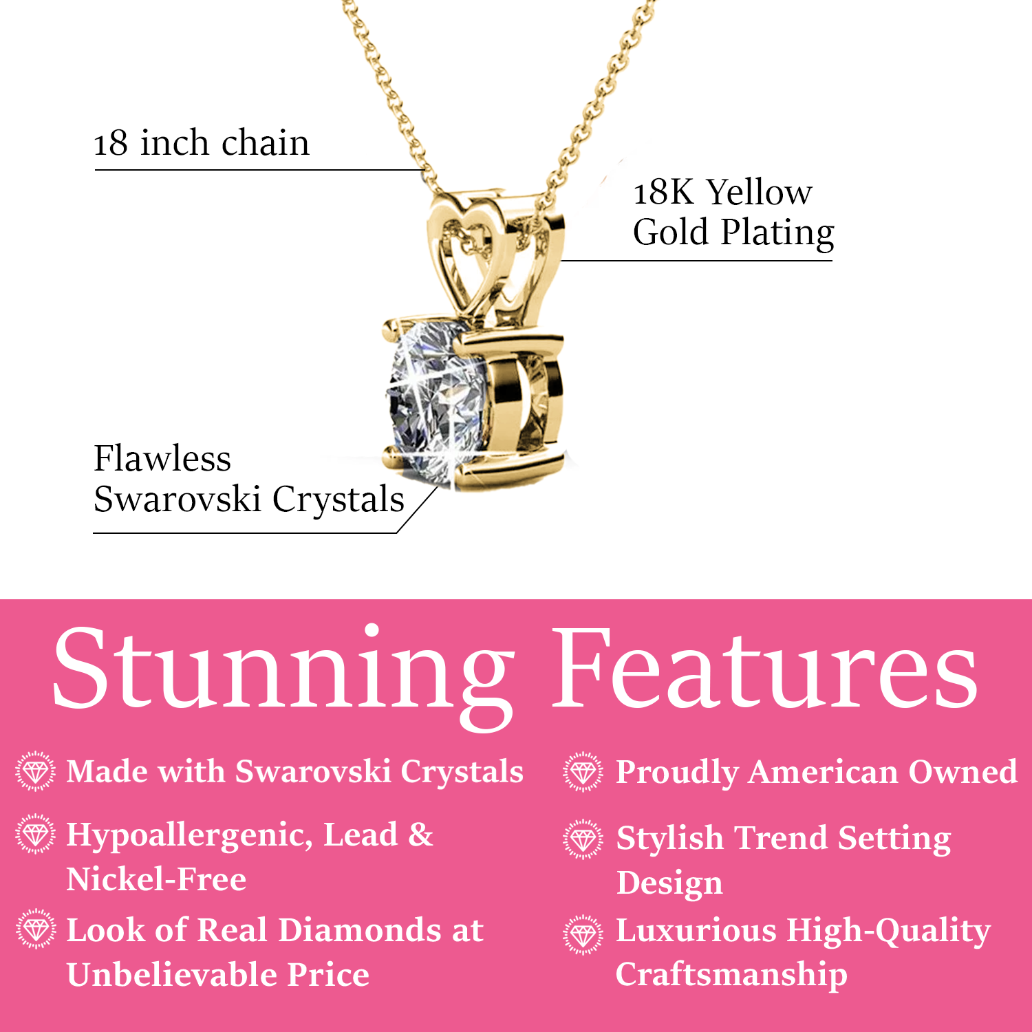 Marian 18k White Gold Plated Heart Pendant Necklace with Swarovski Crystal