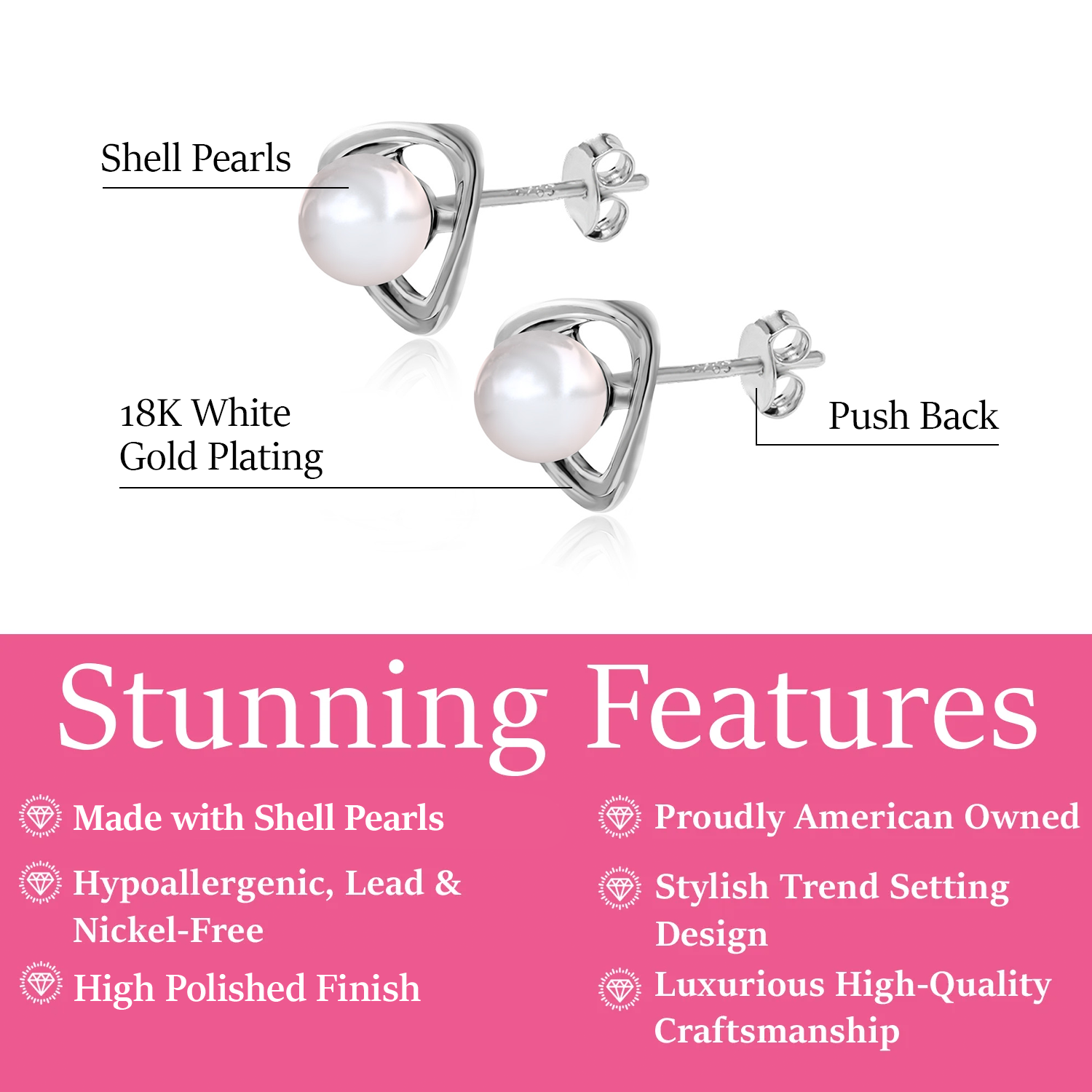 Winnie 18k White Gold Plated Pearl Stud Earrings — Fab Fav Sale