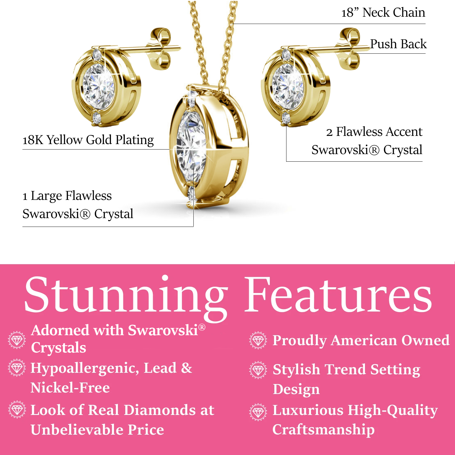 Zara 18k White Gold Plated Stud Earrings and Necklace Set with Swarovski Crystals