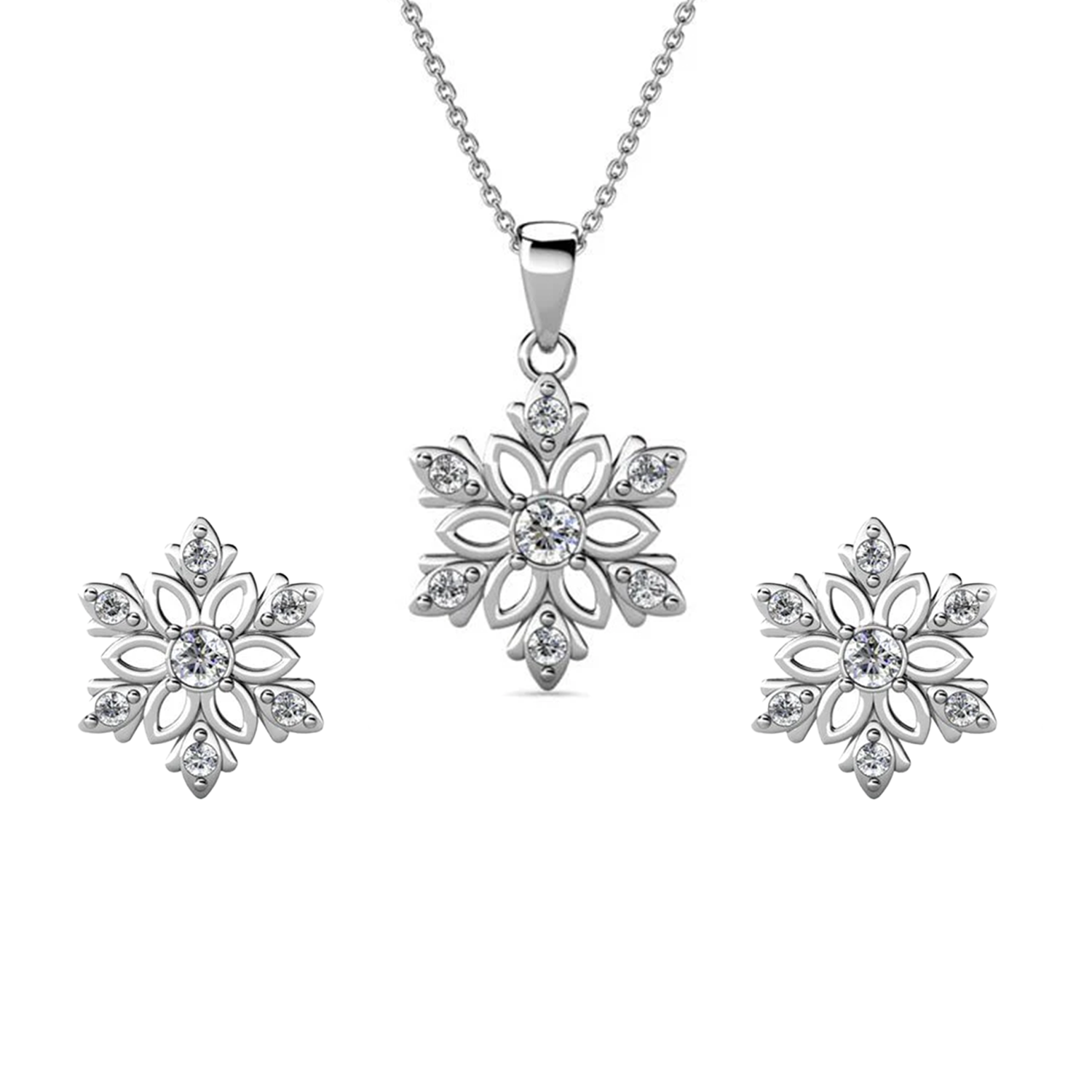 Sunny 18k White Gold Plated Necklace and Stud Earrings Jewelry Set with Swarovski Crystals