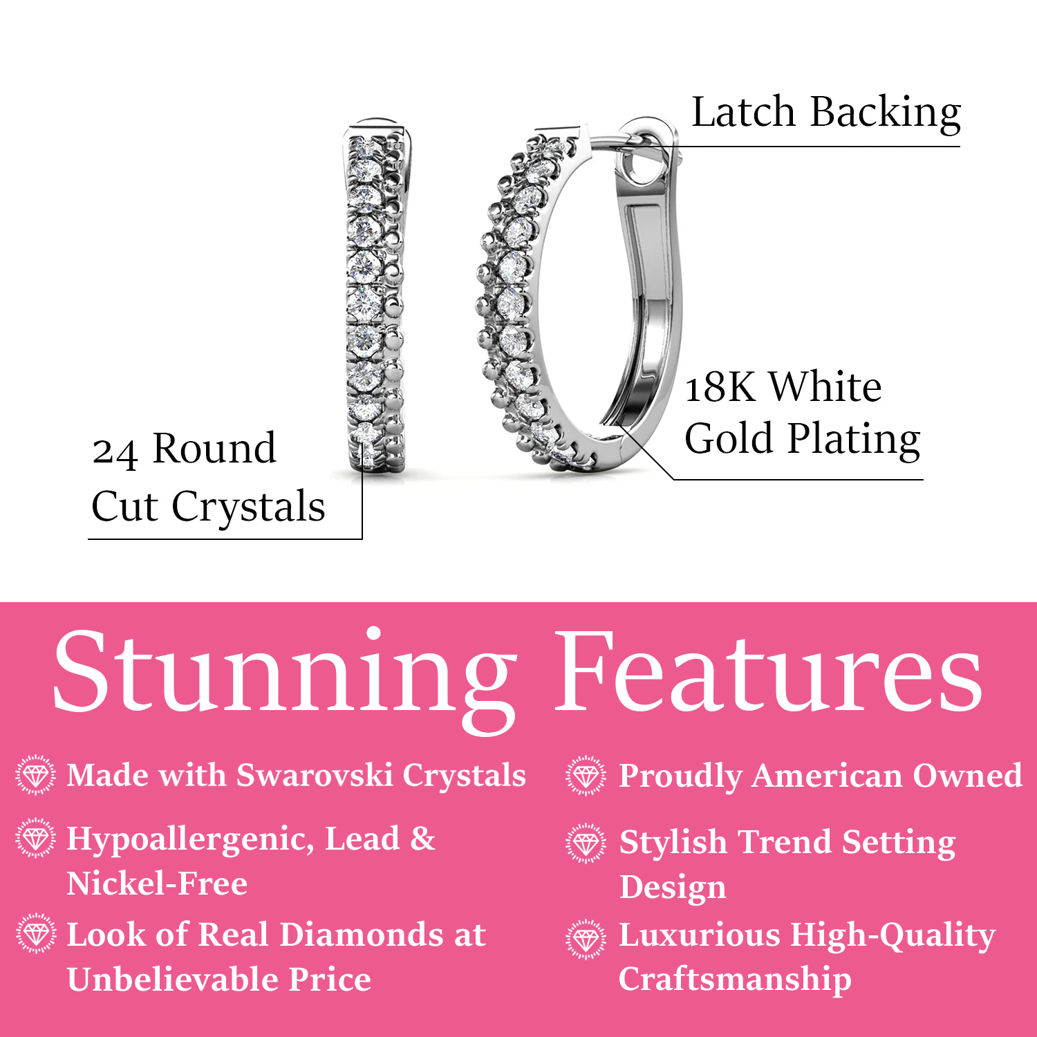 Teagan 18k White Gold Plated 19mm Hoop Earrings with Swarovski Crystals