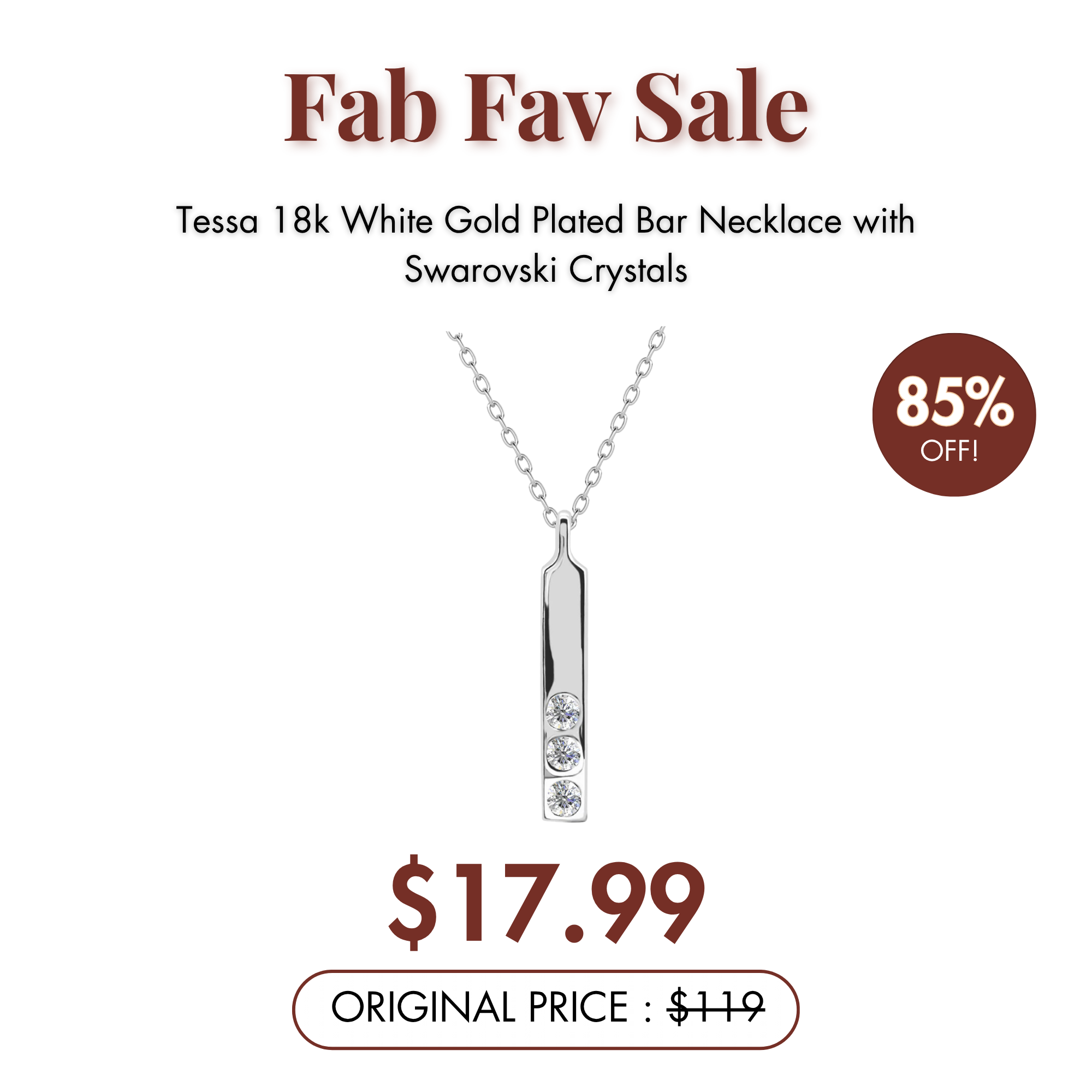 Tessa 18k White Gold Plated Bar Necklace with Swarovski Crystals — Fab Fav Sale