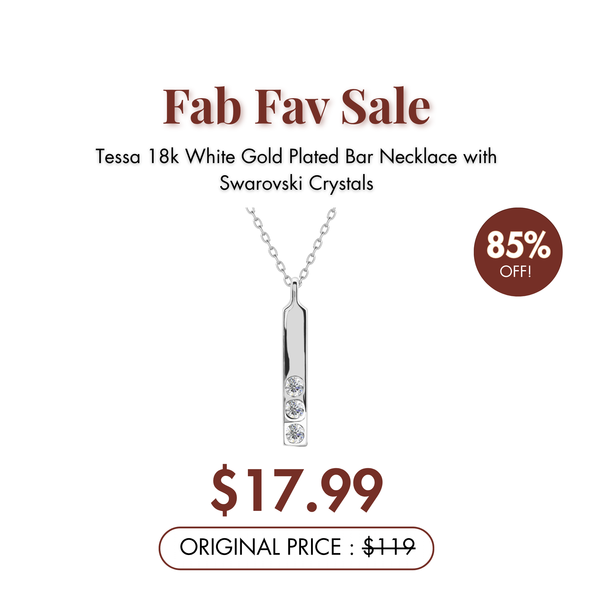 Tessa 18k White Gold Plated Bar Necklace with Swarovski Crystals — Fab Fav Sale