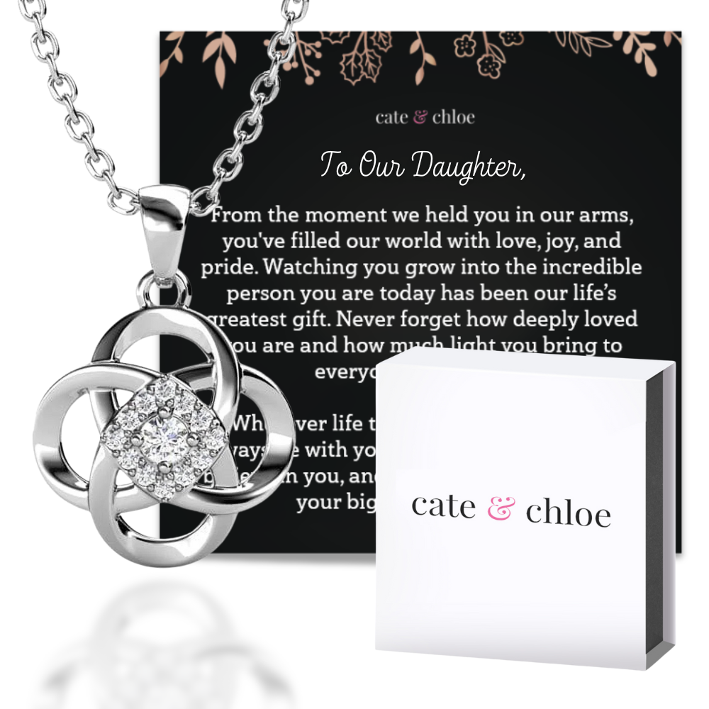 Nyssa 18k White Gold Plated Flower Pendant Necklace with Swarovski Crystals & Sentimental Message for Daughter