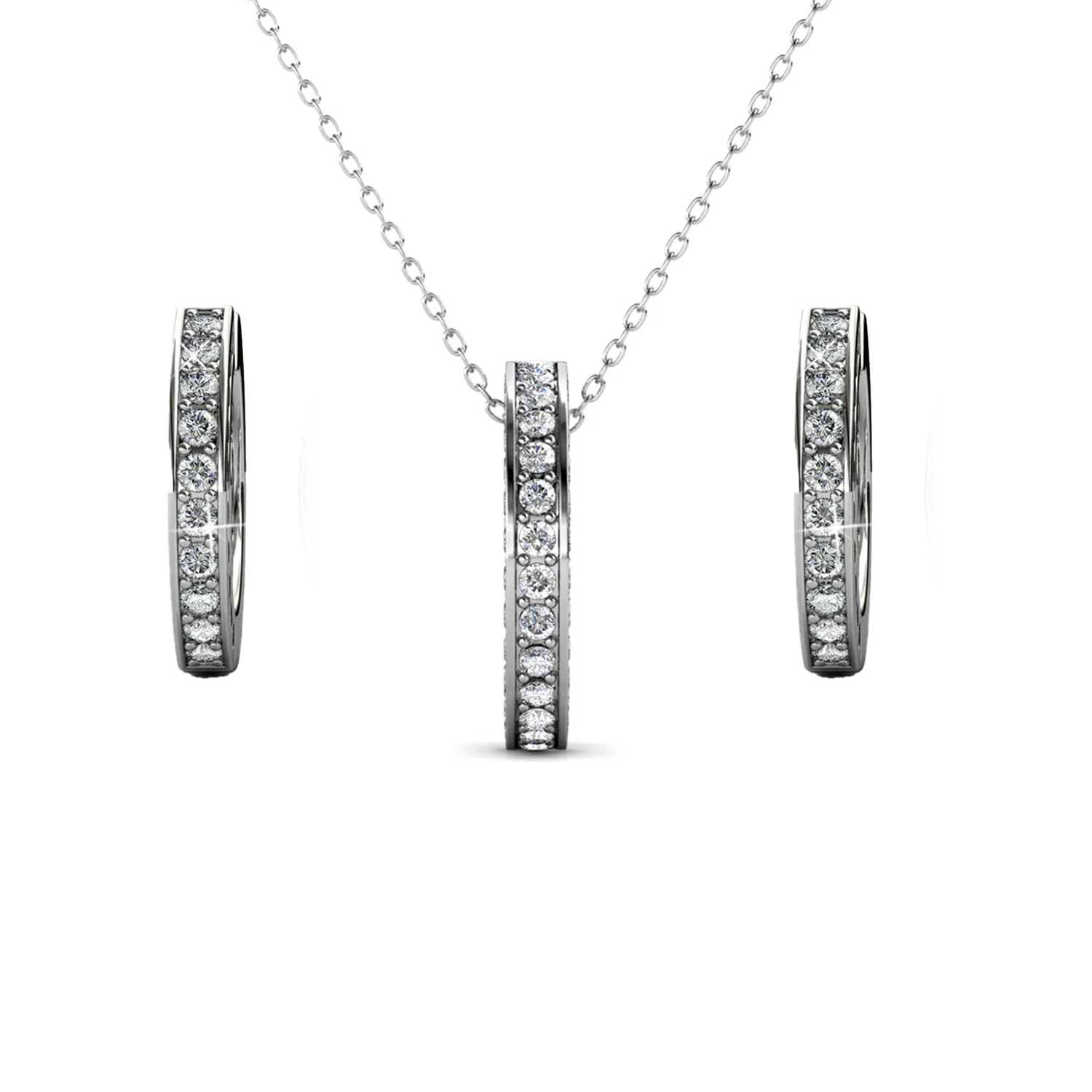 Viviana 18k White Gold Plated Hoop Pendant Necklace and Earring Set with Swarovski Crystals