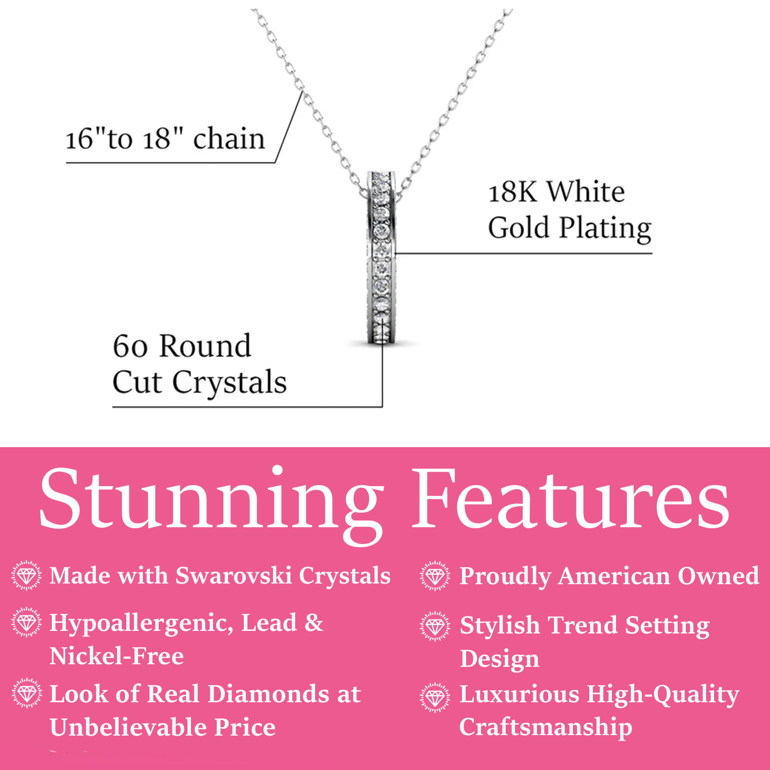 Viviana 18k White Gold Plated Hoop Pendant Necklace with Swarovski Crystals
