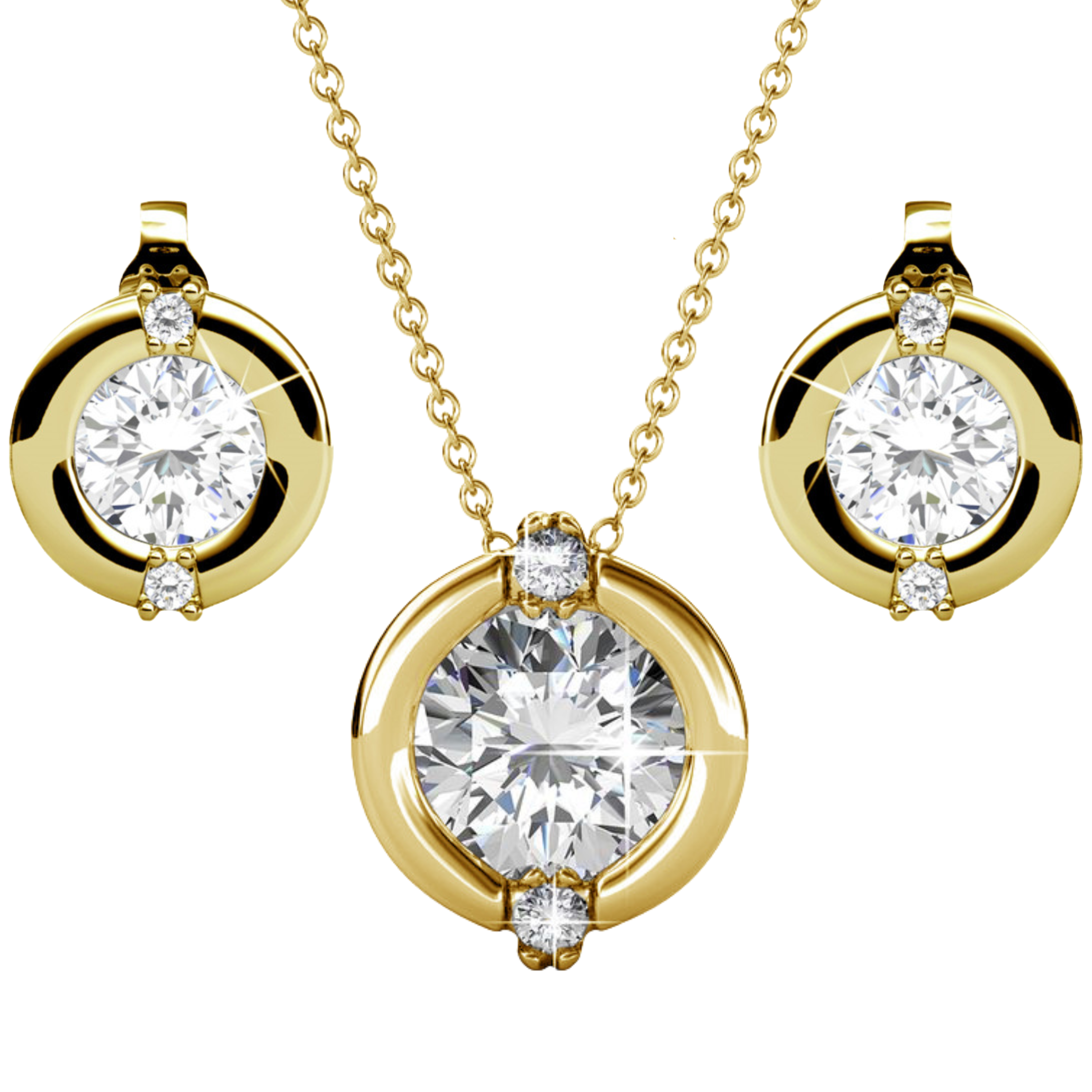 Zara 18k White Gold Plated Stud Earrings and Necklace Set with Swarovski Crystals