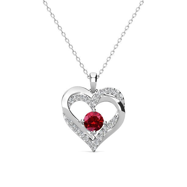 Forever January Birthstone 18k White Gold Plated Silver Double Heart Diamond Necklace with Swarovski Crystals