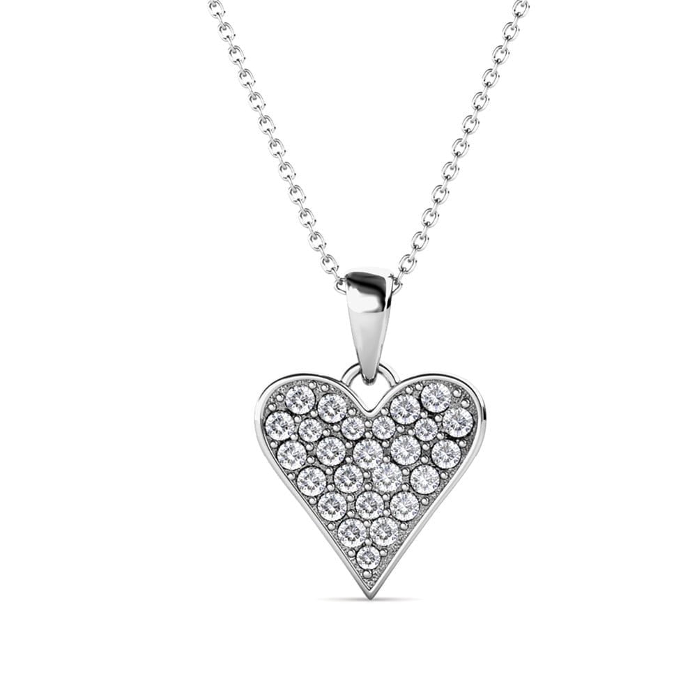 Cecilia 18k White Gold Heart Necklace and Stud Earrings Jewelry Set with Crystals