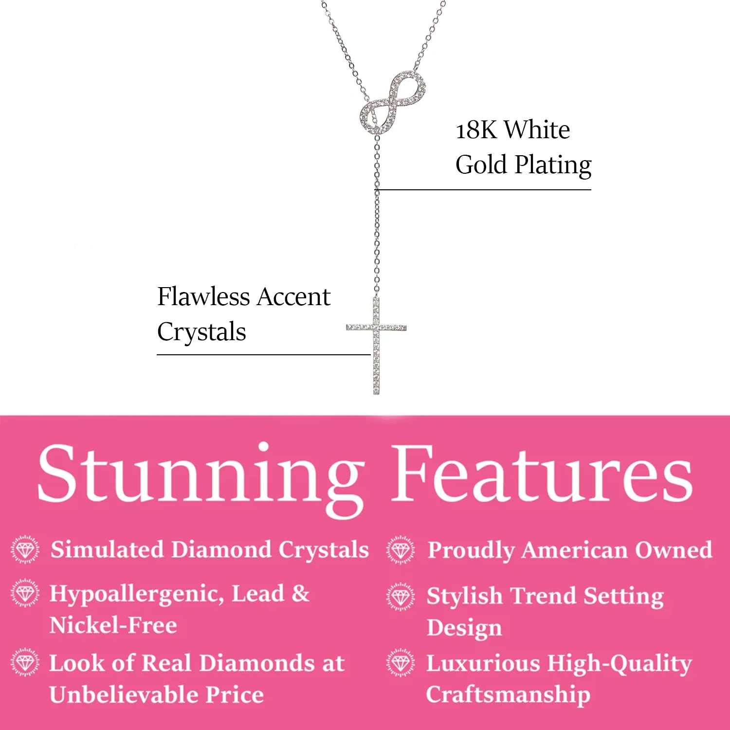 Mary Sterling Silver Infinity Cross Y-Necklace with  Simulated Diamond Crystals — Fab Fav Sale