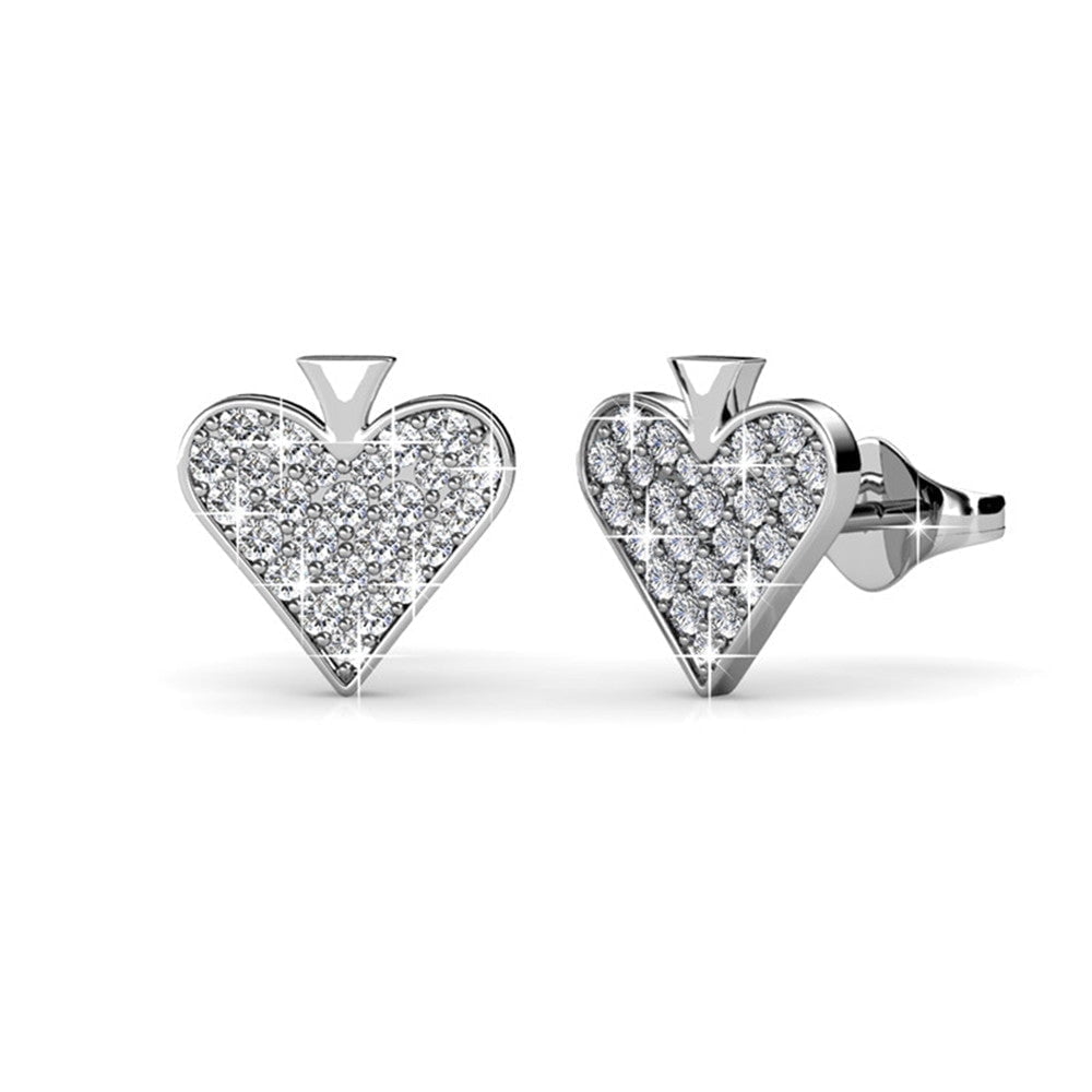 Cecilia 18k White Gold Heart Necklace and Stud Earrings Jewelry Set with Crystals
