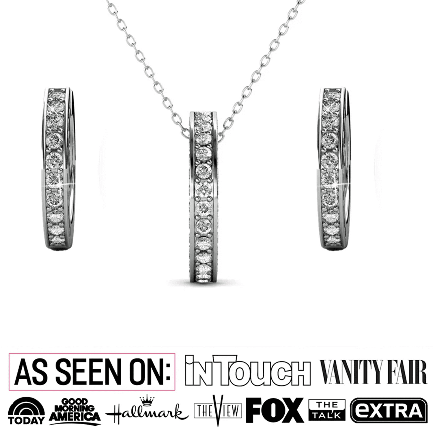 Viviana 18k White Gold Plated Hoop Pendant Necklace and Earring Set with Swarovski Crystals