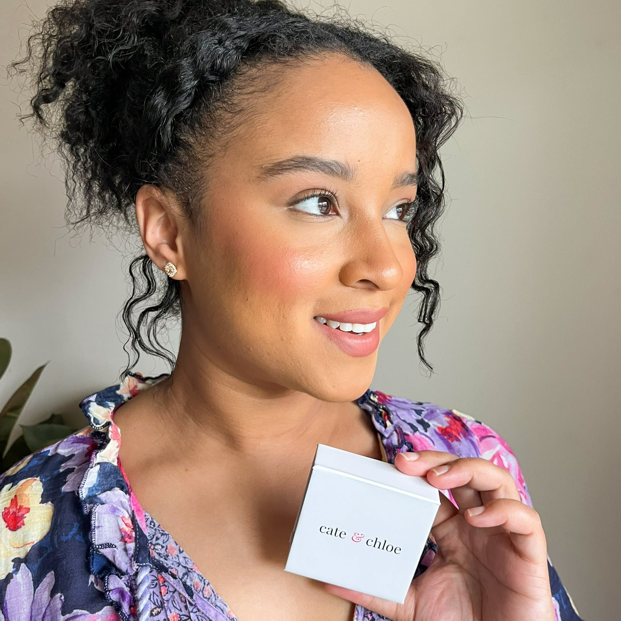 Ruth 18k 镀白金水晶光环耳钉