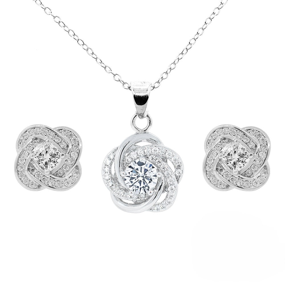 Stella 18k White Gold Plated Pendant Necklace and Stud Earrings Jewelry Set with Simulated Diamond Crystals