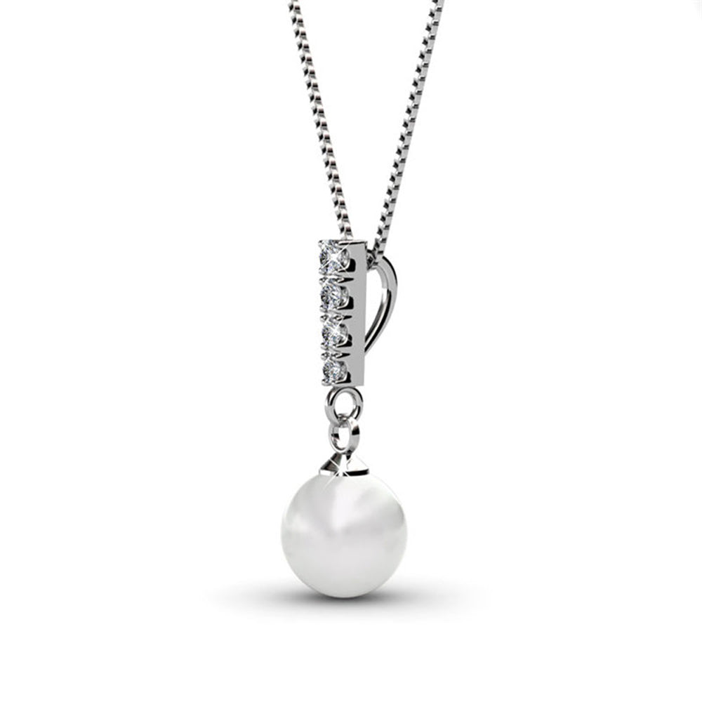 Gabrielle 18k White Gold Plated Swarovski Crystal Pearl Drop Earrings and Necklace Jewelry Set