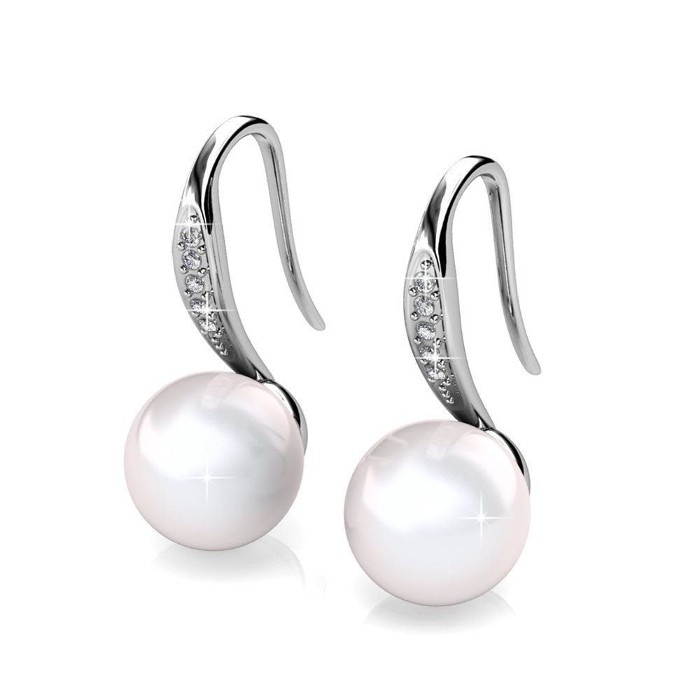 Ann 18k White Gold Freshwater Pearl Drop Earrings with Swarovski Crystals