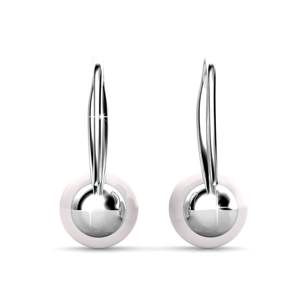Ann 18k White Gold Freshwater Pearl Drop Earrings with Swarovski Crystals