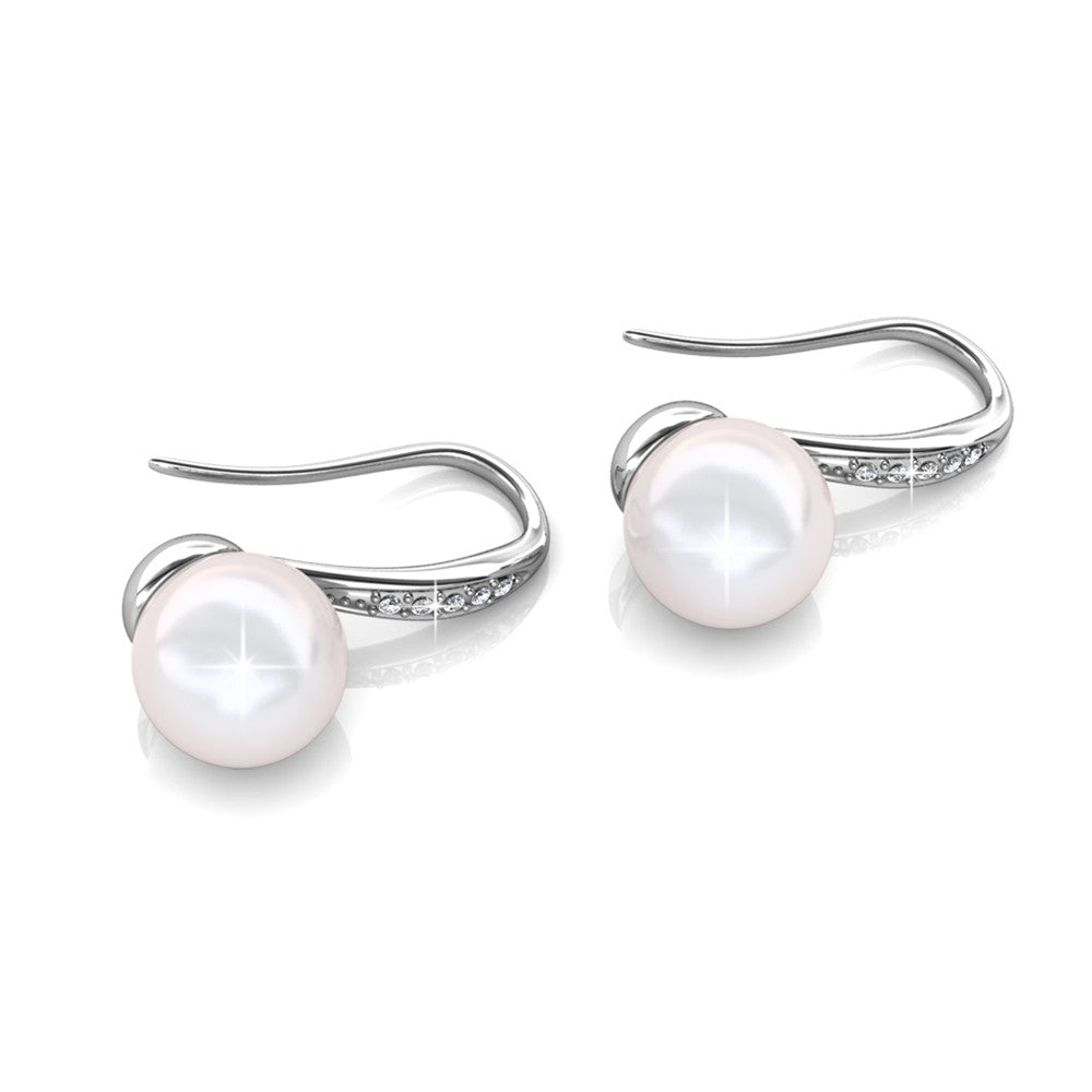 Ann 18k White Gold Freshwater Pearl Drop Earrings with Swarovski Crystals