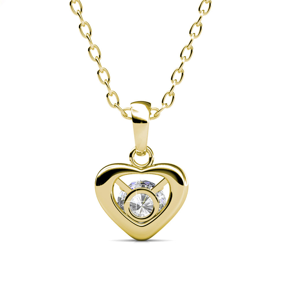 Amberly 18k White Gold Plated Heart Pendant Necklace with Solitaire Round Cut Swarovski Crystals